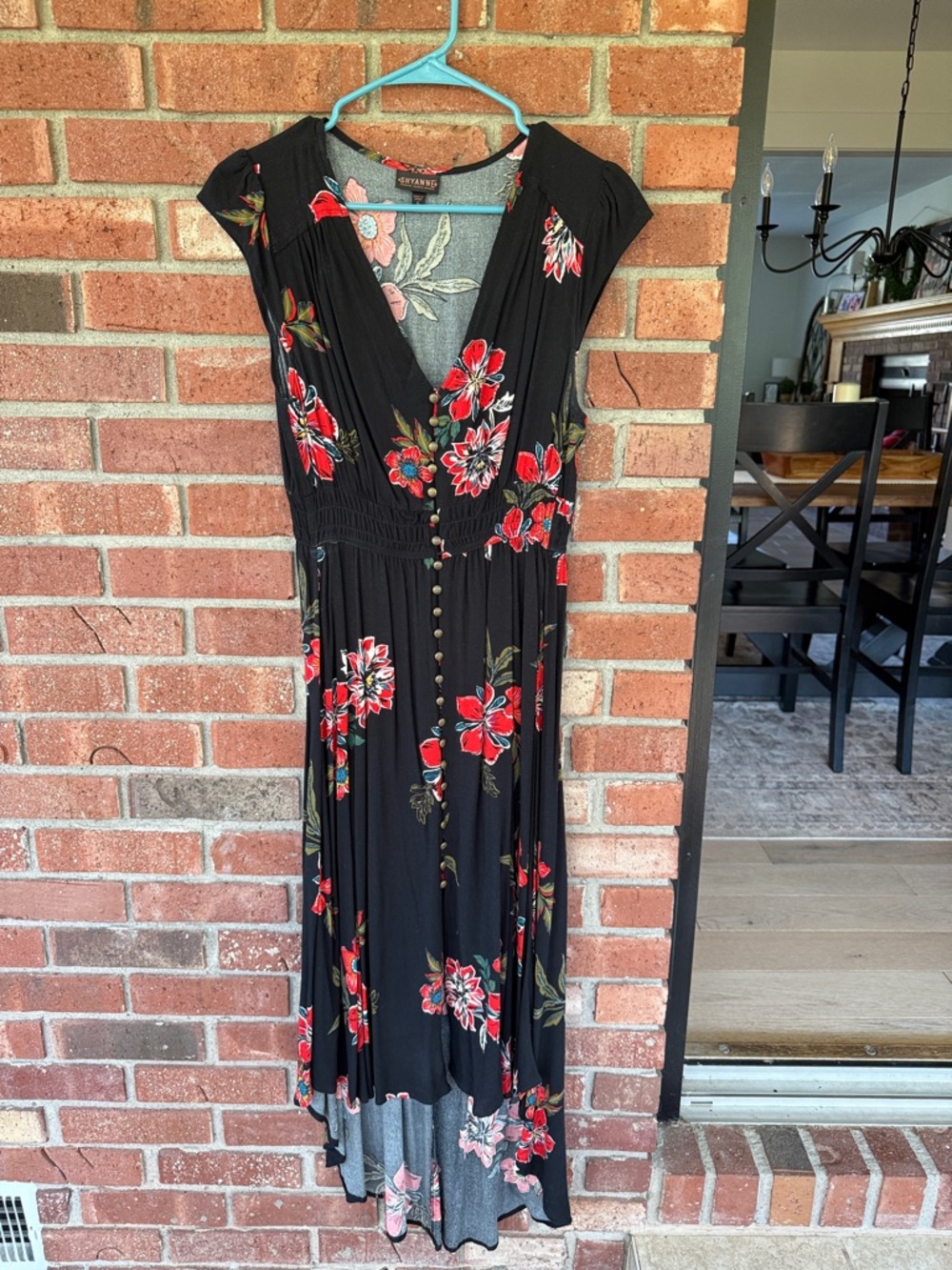 Shyanne Black High Low Dress with Red Floral Print